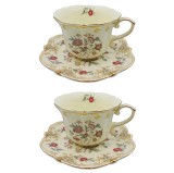 Serviciu Portelan Vintage 2 Cesti si farfurii, Yellow, Jovy