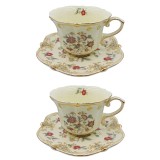 Serviciu Portelan Vintage 2 Cesti si farfurii, Yellow