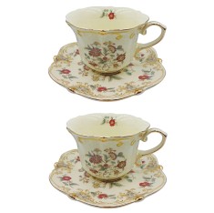 Serviciu Portelan Vintage 2 Cesti si farfurii, Yellow