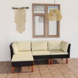 vidaXL Set mobilier de grădină cu perne, 4 piese, negru, poliratan 3059749