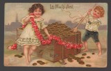 CPIB 20801 CARTE POSTALA - FELICITARE IN RELIEF - CUFAR CU BANI, COPII, 1908