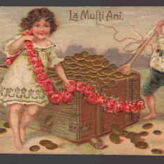 CPIB 20801 CARTE POSTALA - FELICITARE IN RELIEF - CUFAR CU BANI, COPII, 1908