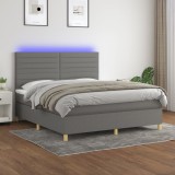 Cumpara ieftin Pat cu arcuri, saltea și LED, gri &icirc;nchis, 180x200 cm, textil