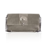 Cumpara ieftin Poseta Aurora Grey Piele Intoarsa, Geanta Dama de Umar, Clutch, Lant Reglabil, Handmade, Gri, 20x32x6 cm, Made in Greece