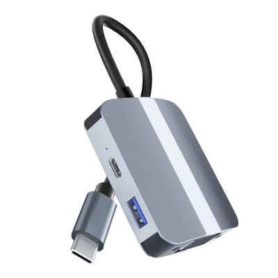 Adaptor multifunctional 5 in 1 USB-C la HDMI Techstar&amp;reg; CYC5IN1A, HDMI 4K, VGA 1080P, 1 x USB 3.0, AUX 3.5 mm, PD Port, Gri foto