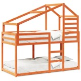 Cumpara ieftin Pat supraetajat cu acoperis maro ceruit 90x200cm lemn masiv pin