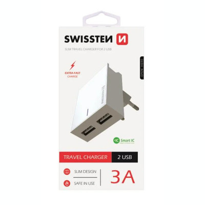 Incarcator Retea Swissten Smart IC 2xUSB 3A Alb foto