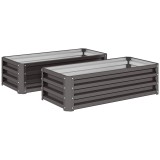 Outsunny Set jardiniere metalice 2 buc., Fund deschis, Pentru grădină și balcon, 110x50x30cm, Gri &icirc;nchis | Aosom Romania
