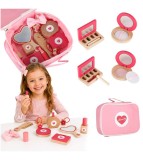 Set cosmetic din lemn pentru fetițe cu trusă cosmetică si 10 Accesorii, 3+ Ani