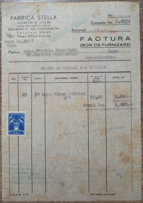 Factura Fabrica Stella, 50 kg sapun popular, Bucuresti 1941 foto