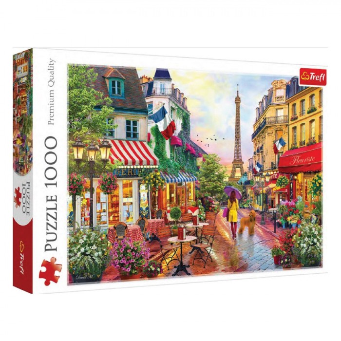 Puzzle Trefl Paris, 1000 Piese, Turnul Eiffel, Fata Cu Caine, Bistro, Multicolor
