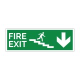 Indicator evacuare Fire Exit cu săgeată jos și scară