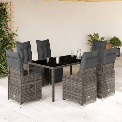 Gossi set bistro de gradina cu perne, 7 piese, gri, poliratan foto
