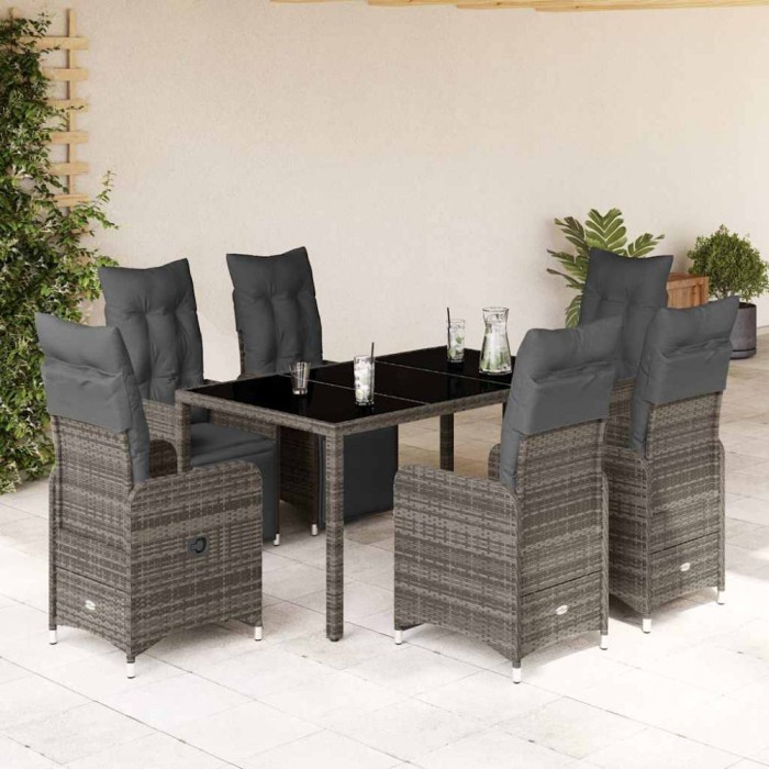 Gossi set bistro de gradina cu perne, 7 piese, gri, poliratan