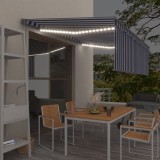 VidaXL Copertină automată stor&amp;LED&amp;senzor v&acirc;nt, albastru&amp;alb 4,5x3 cm