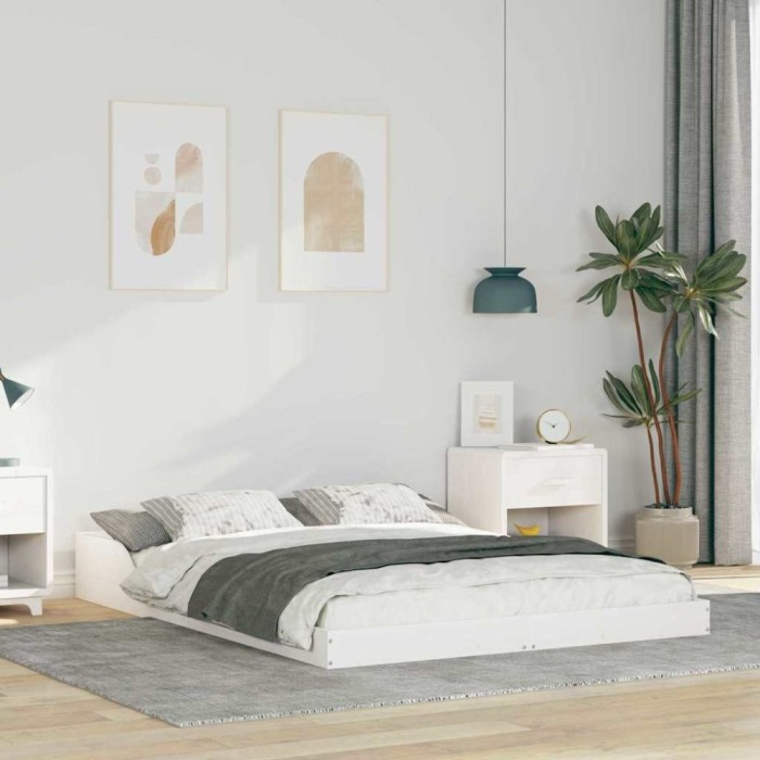 vidaXL Cadru de pat Alb 120 x 190 cm Lemn masiv de pin