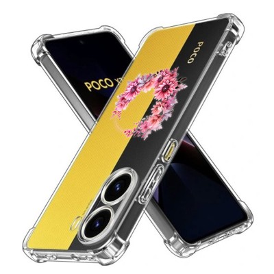 Husa antisoc pentru xiaomi poco x7 pro, airbag, pink wreath 1, clear foto