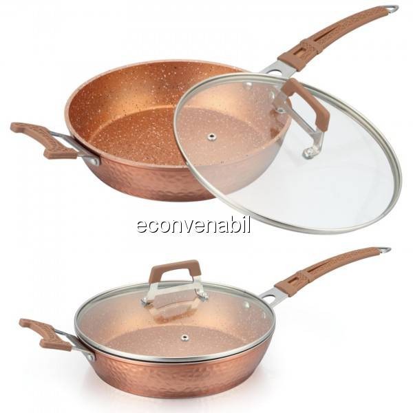 Tigaie Aluminiu Marmorata Cu Capac Sticla 24cm Grunberg Gr4002