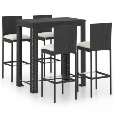 vidaXL Set mobilier bar de exterior cu perne, 5 piese, negru, poliratan