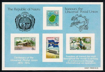 CENTENAR U.P.U.1974 - NAURU - Yv.111-14 + Bloc 1 - MNH foto