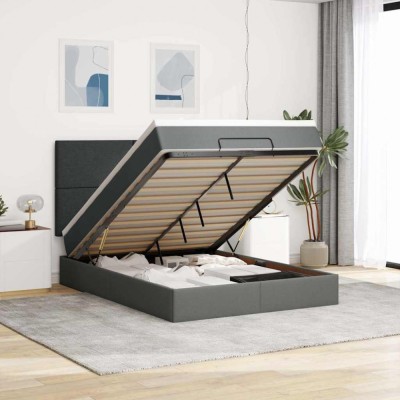 vidaXL Cadru pat otoman cu saltea țesătură gri &amp;icirc;nchis 140x190cm 3313072 foto