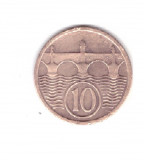 Moneda Cehoslovacia 10 haleru 1922, stare buna, curata, Europa, Bronz
