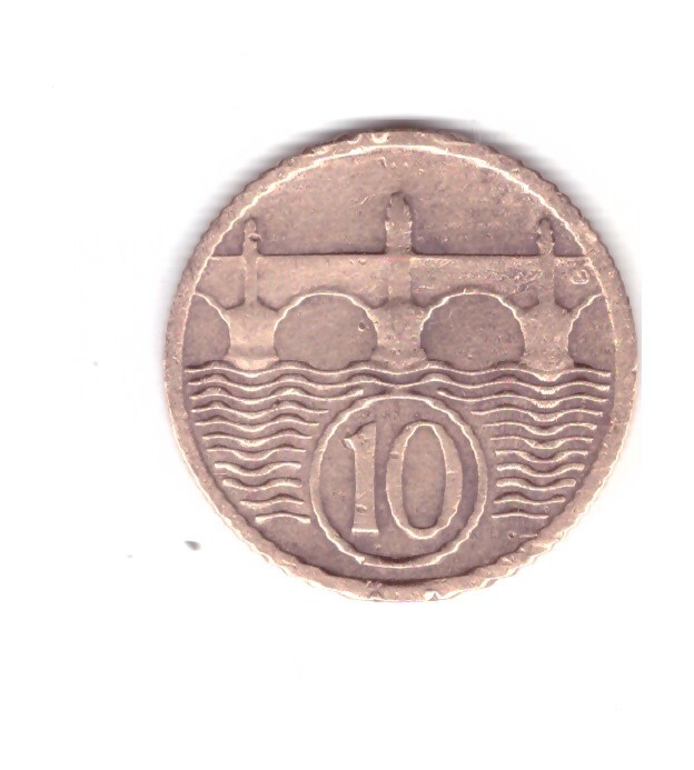 Moneda Cehoslovacia 10 haleru 1922, stare buna, curata