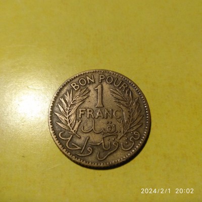 -Y- TUNISIA 1 FRANCS 1921 foto