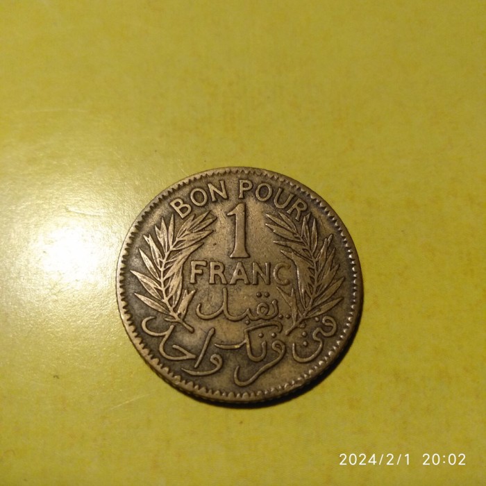 -Y- TUNISIA 1 FRANCS 1921