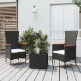 vidaXL Set șezlonguri grădină, 3 piese, negru, poliratan&amp;oțel