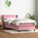 vidaXL Pat box spring cu saltea, roz, 100x220 cm, catifea 3318068