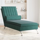 Gossi sezlong de masaj cu sprijin, verde inchis, catifea