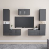 Set de dulapuri TV, 7 piese, gri extralucios, lemn prelucrat