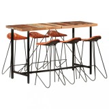 VidaXL Set mobilier bar 7 piese, lemn masiv reciclat &amp; piele naturală
