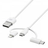Poss Cablu 3 in 1 USB C Micro Usb Lighting Alb PSM-LCWH-18, General