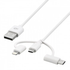 Poss Cablu 3 in 1 USB C Micro Usb Lighting Alb PSM-LCWH-18