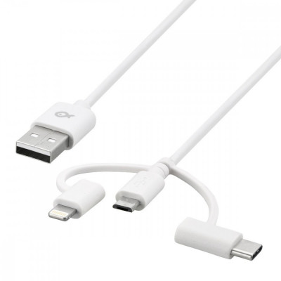 Poss Cablu 3 in 1 USB C Micro Usb Lighting Alb PSM-LCWH-18 foto