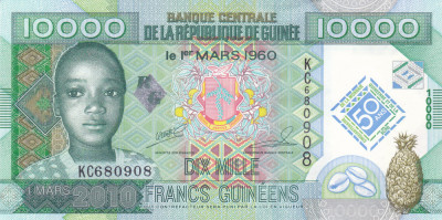 Bancnota Guineea 10.000 Franci 2010 - P45 UNC ( comemorativa ) foto