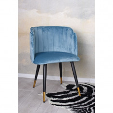 Scaun din lemn masiv negru cu tapiterie din catifea bleu SNA519