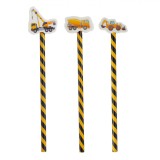 Creioane școlare, Diverse Modele, Radieră Vehicule de Construcții, Set 3 Bucăți, Culoare Negru/Galben, Oem