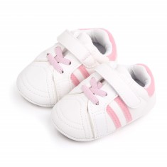 Adidasi albi cu dungi roz pentru bebelusi (Marime Disponibila: 3-6 luni foto