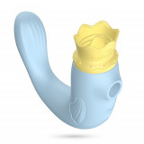 Stimulare clitoris - Crushious Hiri Triplu Stimulator Albastru 3 Moduri Uimitoare de Limba, Suctiune si Parte Inserabila