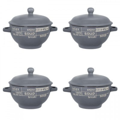 Set boluri supa, 4 piese, 650 ml, Ceramica, Gri bej foto