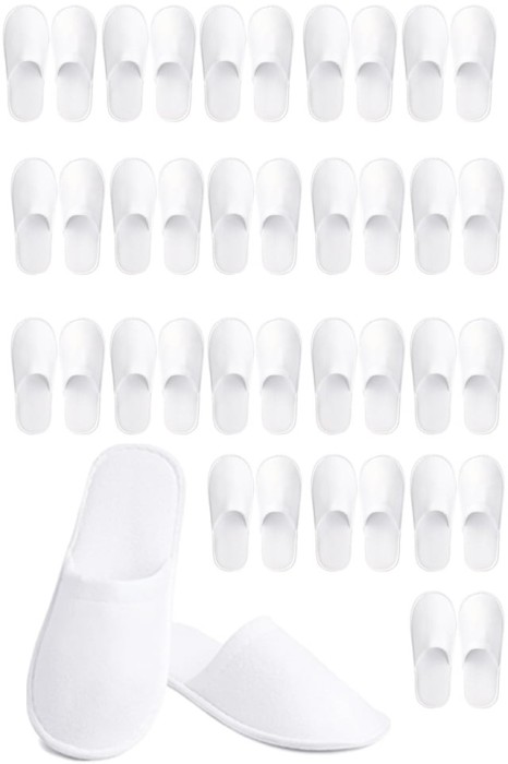 Set 5 perechi papuci hotel, hotel quality, buretati, talpa cauciuc 0,4cm, marime universala, Spalabil Repetabil, Alb Alpin