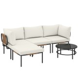 Outsunny Set Grădină, 5 Piese, Rattan Modular &icirc;n L cu Perne, Culoare Bej | Aosom Romania