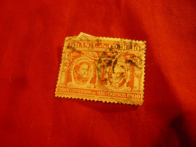 Timbru Brazilia 1922 - 100 Ani Independenta ,val. 200 reis rosu , stampilat foto