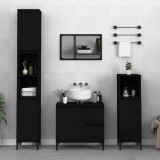 Set dulapuri de baie, 3 piese, negru, lemn prelucrat GartenMobel Dekor, vidaXL