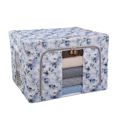 Cutie depozitare, flippy, 66l, din material textil, 50 x 40 x 33 cm, pentru haine si lenjerii, model fluturasi, albastru foto