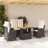 VidaXL Set mobilier de grădină cu perne, 4 piese, negru, poliratan