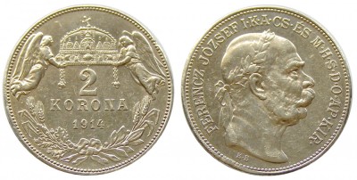 x473 UNGARIA 2 KORONA 1914 ARGINT aUNC EXTREM DE RARA IN ACEASTA STARE foto